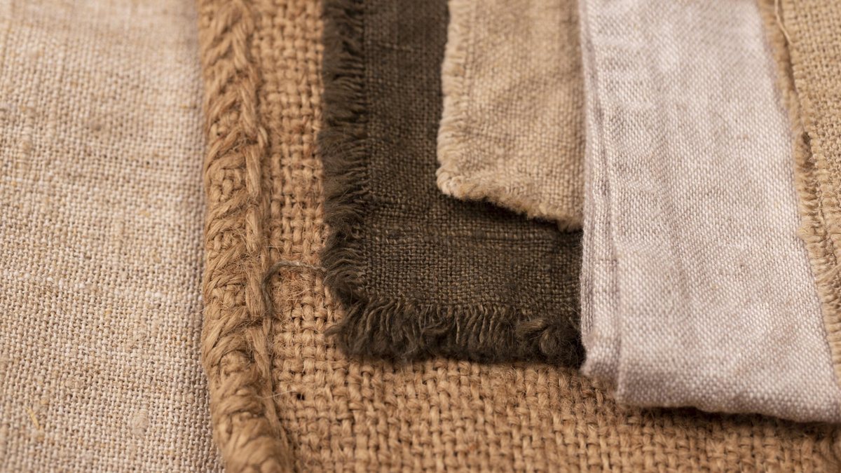 Flat lay of rustic upholstery textiles and fabric textures